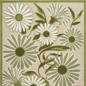 HomeRoots 5' Ivory and Green Floral Area Rug - Durable Indoor/Outdoor Design for Home and Patio Elegance 548053