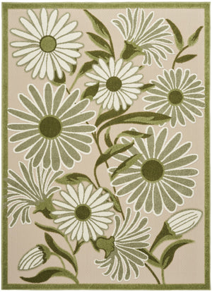 HomeRoots 5' Ivory and Green Floral Area Rug - Durable Indoor/Outdoor Design for Home and Patio Elegance 548053