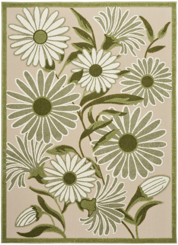 HomeRoots 5' Ivory and Green Floral Area Rug - Durable Indoor/Outdoor Design for Home and Patio Elegance 548053