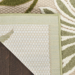 HomeRoots 5' Ivory and Green Floral Area Rug - Durable Indoor/Outdoor Design for Home and Patio Elegance 548053