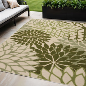 HomeRoots 5' X 8' Elegant Ivory and Green Floral Area Rug – Durable, Versatile, Indoor/Outdoor Charm & Style 548054