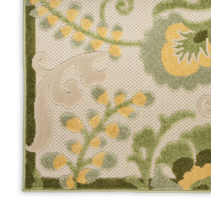 HomeRoots 5' Elegant Ivory, Green & Yellow Floral Area Rug – Indoor/Outdoor, Durable, Easy-Clean Style 548055