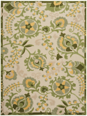 HomeRoots 5' Elegant Ivory, Green & Yellow Floral Area Rug – Indoor/Outdoor, Durable, Easy-Clean Style 548055