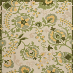 HomeRoots 5' Elegant Ivory, Green & Yellow Floral Area Rug – Indoor/Outdoor, Durable, Easy-Clean Style 548055