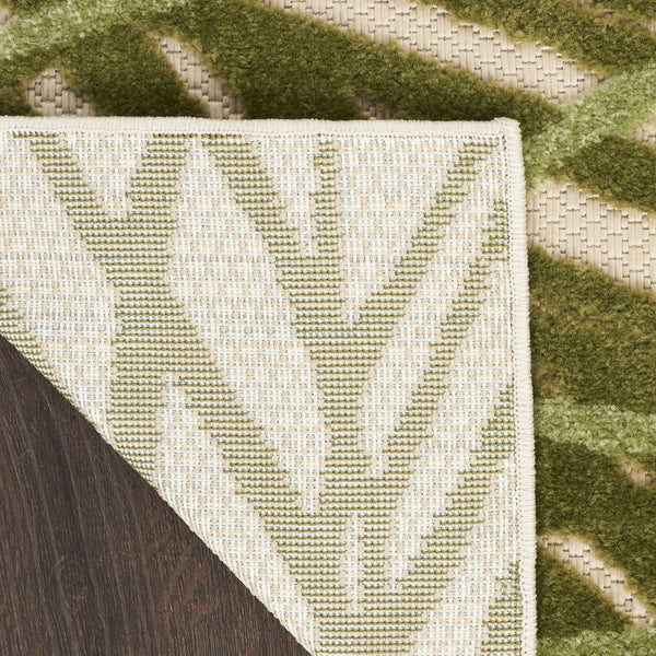 HomeRoots 5' Tropical Ivory and Green Palm Leaf Area Rug - Durable Indoor Outdoor Design for Versatile Spaces 548057