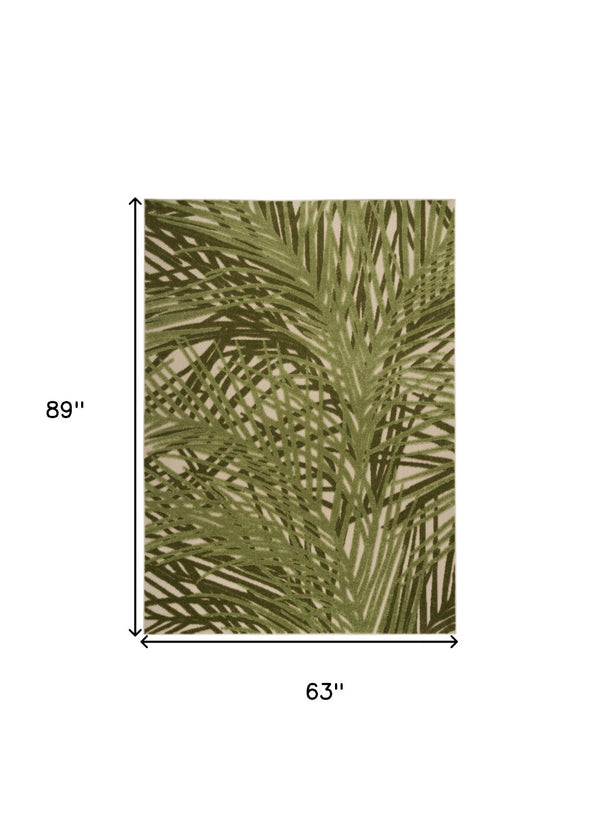 HomeRoots 5' Tropical Ivory and Green Palm Leaf Area Rug - Durable Indoor Outdoor Design for Versatile Spaces 548057