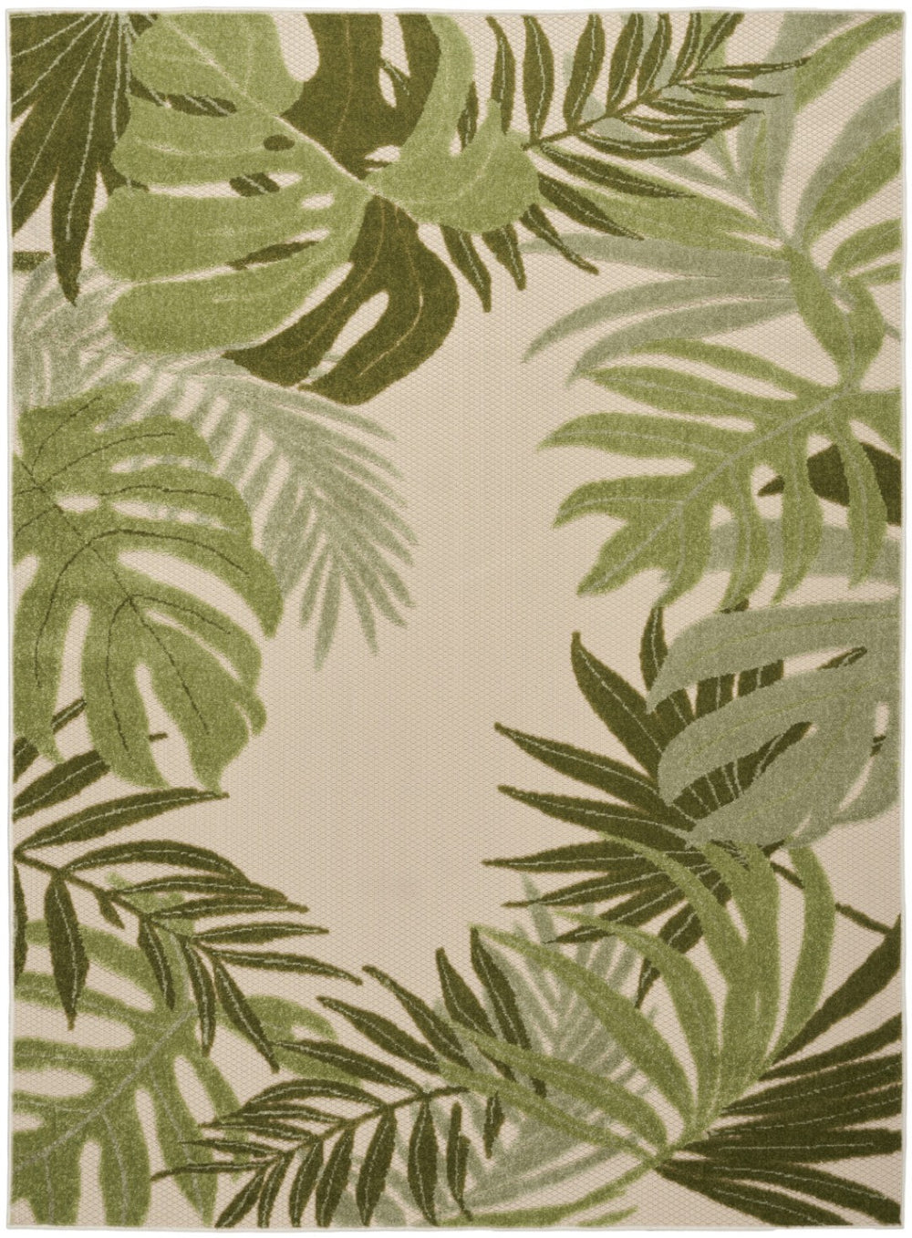 HomeRoots 5' Stylish Ivory and Green Palm Leaf Area Rug - Durable, Stain-Resistant for Indoor/Outdoor Use! 548058