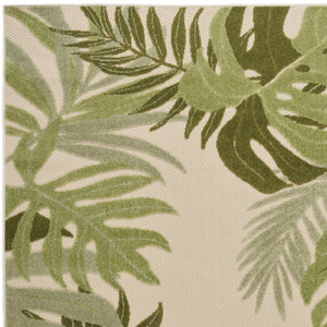 HomeRoots 5' Stylish Ivory and Green Palm Leaf Area Rug - Durable, Stain-Resistant for Indoor/Outdoor Use! 548058