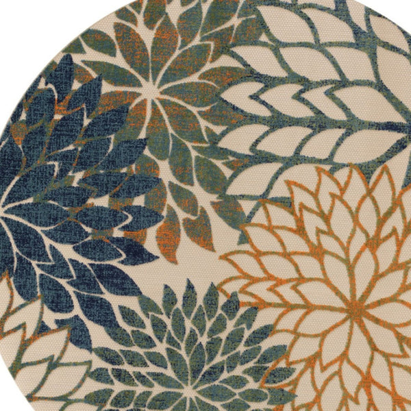 HomeRoots 8' Vibrant Blue Green Orange Round Floral Area Rug for Indoor Outdoor Spaces - Durable & Stylish! 548059