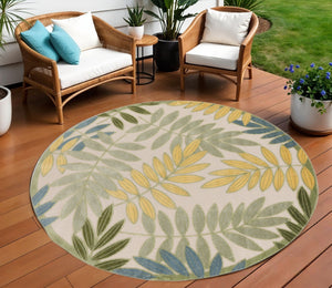 HomeRoots 8' Vibrant Round Palm Leaf Area Rug - Coastal Style for Indoor & Outdoor Spaces, Easy Care, Durable! 548060