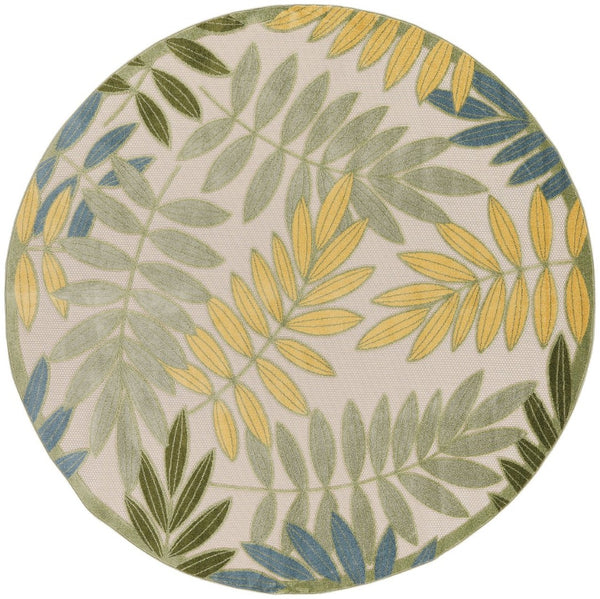 HomeRoots 8' Vibrant Round Palm Leaf Area Rug - Coastal Style for Indoor & Outdoor Spaces, Easy Care, Durable! 548060