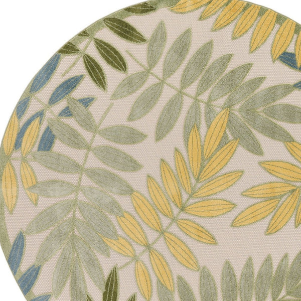 HomeRoots 8' Vibrant Round Palm Leaf Area Rug - Coastal Style for Indoor & Outdoor Spaces, Easy Care, Durable! 548060