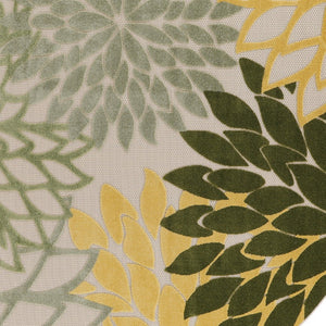 HomeRoots 8' Round Floral Area Rug in Ivory, Green & Yellow – Durable, Stain-Resistant for Indoor/Outdoor Use 548061