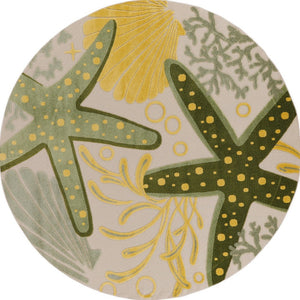HomeRoots 8' Round Starfish Area Rug in Ivory, Green & Yellow – Durable Indoor/Outdoor Coastal Charm Decor 548062