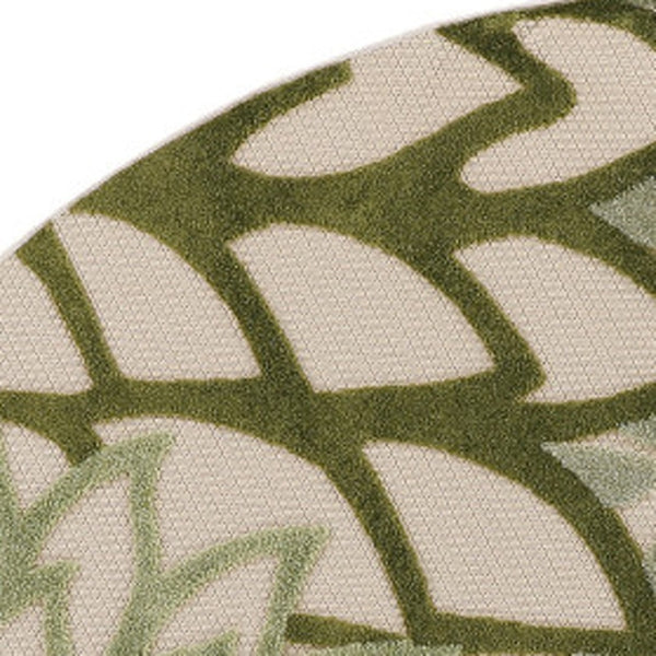 HomeRoots 8' Elegant Ivory and Green Round Floral Area Rug for Indoor/Outdoor Use - Durable, Stylish & Versatile 548064