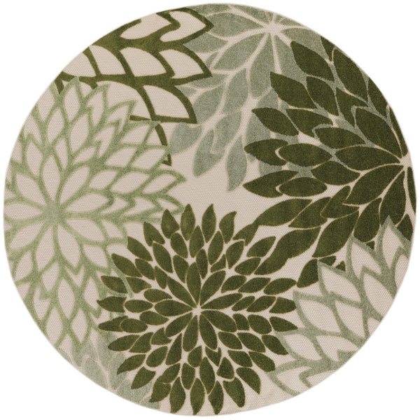 HomeRoots 8' Elegant Ivory and Green Round Floral Area Rug for Indoor/Outdoor Use - Durable, Stylish & Versatile 548064