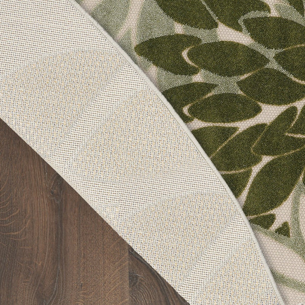HomeRoots 8' Elegant Ivory and Green Round Floral Area Rug for Indoor/Outdoor Use - Durable, Stylish & Versatile 548064