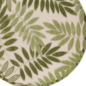 HomeRoots 8' Ivory and Green Round Palm Leaf Rug - Durable, Stylish Indoor/Outdoor Area Rug for Modern Spaces 548066