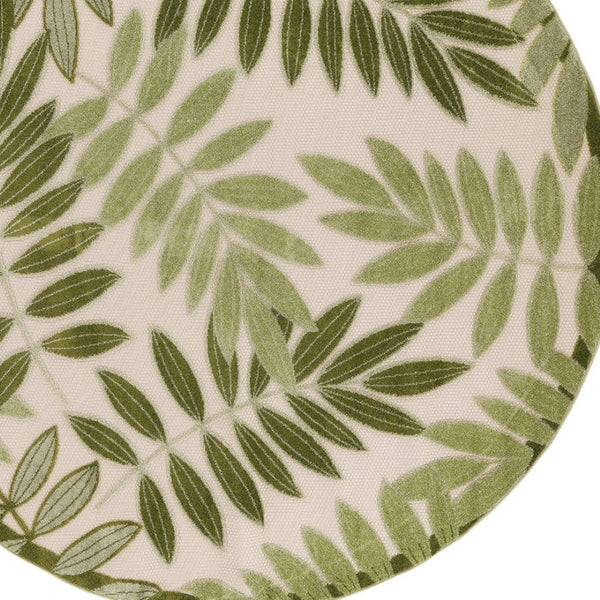 HomeRoots 8' Ivory and Green Round Palm Leaf Rug - Durable, Stylish Indoor/Outdoor Area Rug for Modern Spaces 548066