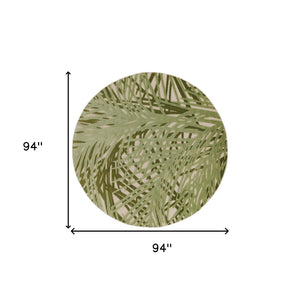 HomeRoots 8' Ivory and Green Round Palm Leaf Rug – Durable Indoor/Outdoor Area Rug for Coastal Elegance & Easy Care 548067