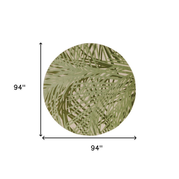 HomeRoots 8' Ivory and Green Round Palm Leaf Rug – Durable Indoor/Outdoor Area Rug for Coastal Elegance & Easy Care 548067