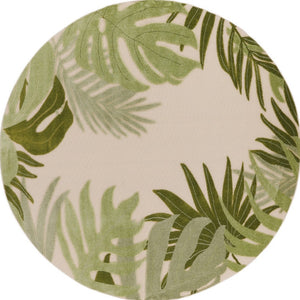 HomeRoots 8' Ivory Green Round Palm Leaf Area Rug - Coastal Charm for Indoor & Outdoor Spaces, Durable Design 548068