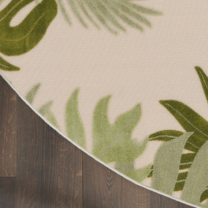 HomeRoots 8' Ivory Green Round Palm Leaf Area Rug - Coastal Charm for Indoor & Outdoor Spaces, Durable Design 548068
