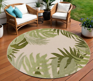 HomeRoots 8' Ivory Green Round Palm Leaf Area Rug - Coastal Charm for Indoor & Outdoor Spaces, Durable Design 548068