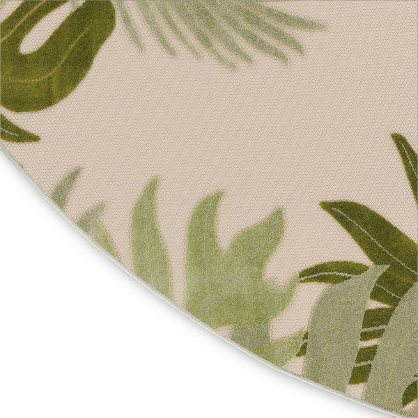 HomeRoots 8' Ivory Green Round Palm Leaf Area Rug - Coastal Charm for Indoor & Outdoor Spaces, Durable Design 548068