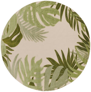 HomeRoots 8' Ivory Green Round Palm Leaf Area Rug - Coastal Charm for Indoor & Outdoor Spaces, Durable Design 548068