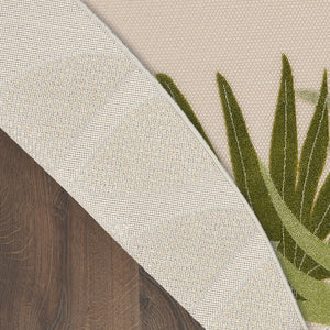 HomeRoots 8' Ivory Green Round Palm Leaf Area Rug - Coastal Charm for Indoor & Outdoor Spaces, Durable Design 548068