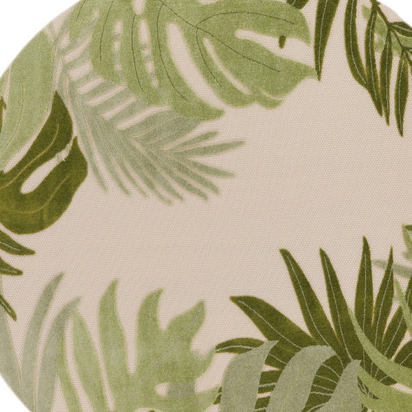 HomeRoots 8' Ivory Green Round Palm Leaf Area Rug - Coastal Charm for Indoor & Outdoor Spaces, Durable Design 548068