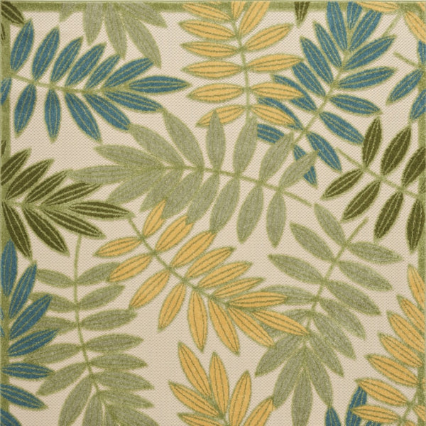 HomeRoots 6' Tropical Palm Leaf Area Rug - Durable Green, Yellow & Blue Indoor/Outdoor Design for High Traffic Spaces 548072