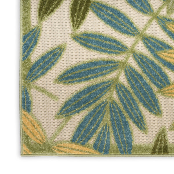 HomeRoots 6' Tropical Palm Leaf Area Rug - Durable Green, Yellow & Blue Indoor/Outdoor Design for High Traffic Spaces 548072