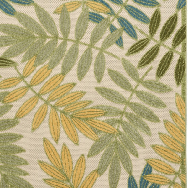 HomeRoots 6' Tropical Palm Leaf Area Rug - Durable Green, Yellow & Blue Indoor/Outdoor Design for High Traffic Spaces 548072