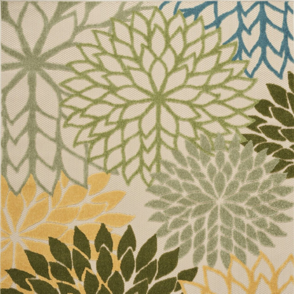 HomeRoots 6' X 9' Floral Indoor/Outdoor Area Rug – Dark Green, Yellow & Blue – Durable, Easy-Clean Design! 548073