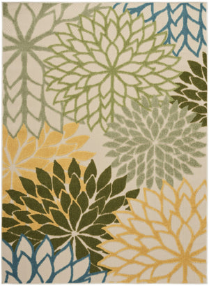 HomeRoots 6' X 9' Floral Indoor/Outdoor Area Rug – Dark Green, Yellow & Blue – Durable, Easy-Clean Design! 548073