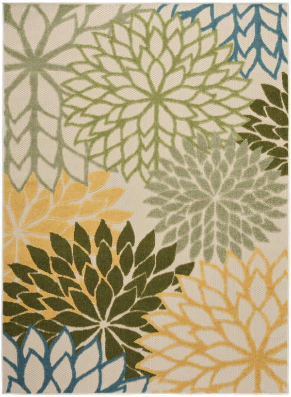 HomeRoots 6' X 9' Floral Indoor/Outdoor Area Rug – Dark Green, Yellow & Blue – Durable, Easy-Clean Design! 548073