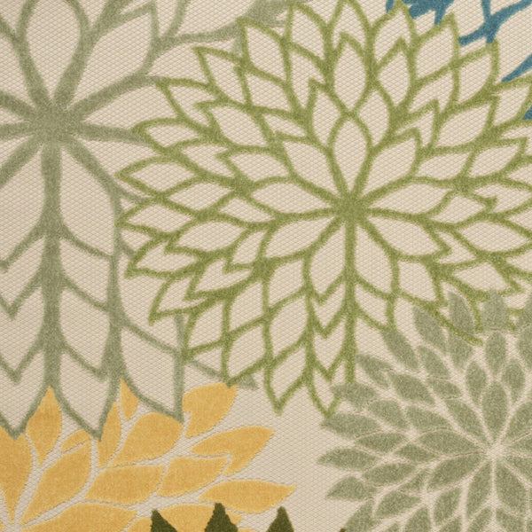 HomeRoots 6' X 9' Floral Indoor/Outdoor Area Rug – Dark Green, Yellow & Blue – Durable, Easy-Clean Design! 548073