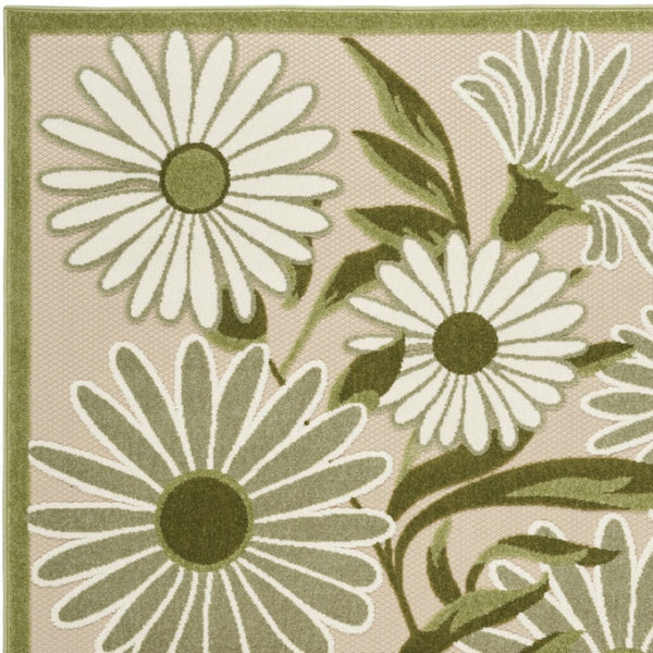 HomeRoots 6' Invigorating Ivory & Green Floral Indoor-Outdoor Area Rug - Durable, Easy-Clean Design for All Spaces 548076