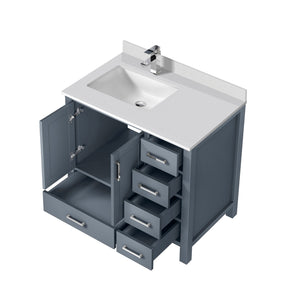 English Elm Dark Grey Bath Vanity With Cultured Marble Top & Faucet Set - Stylish Storage For Modern Bathrooms B2731P259035
