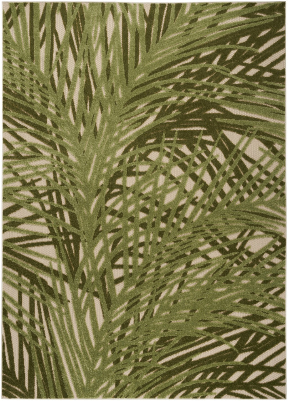 HomeRoots 6' X 9' Ivory Green Palm Leaf Area Rug – Durable Indoor Outdoor Decor for Coastal Living Spaces 548080