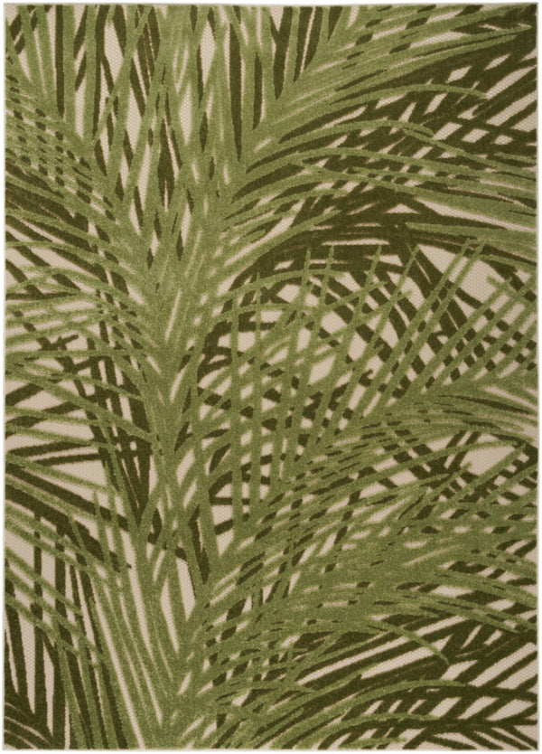 HomeRoots 6' X 9' Ivory Green Palm Leaf Area Rug – Durable Indoor Outdoor Decor for Coastal Living Spaces 548080