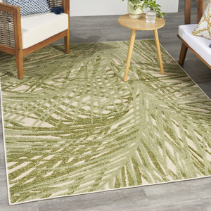 HomeRoots 6' X 9' Ivory Green Palm Leaf Area Rug – Durable Indoor Outdoor Decor for Coastal Living Spaces 548080