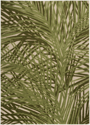 HomeRoots 6' X 9' Ivory Green Palm Leaf Area Rug – Durable Indoor Outdoor Decor for Coastal Living Spaces 548080
