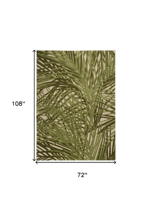HomeRoots 6' X 9' Ivory Green Palm Leaf Area Rug – Durable Indoor Outdoor Decor for Coastal Living Spaces 548080