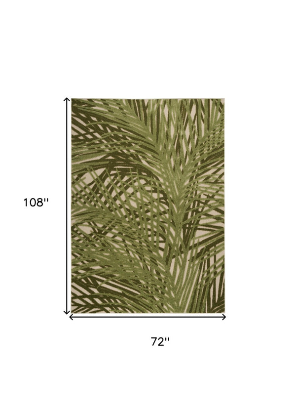HomeRoots 6' X 9' Ivory Green Palm Leaf Area Rug – Durable Indoor Outdoor Decor for Coastal Living Spaces 548080