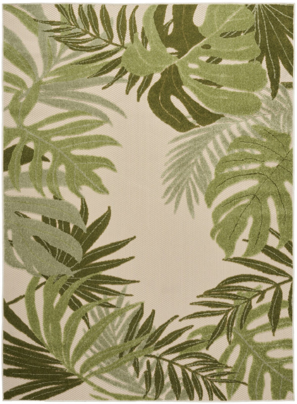HomeRoots 6' X 9' Tropical Ivory & Green Palm Leaf Rug - Durable Indoor/Outdoor Style for Elegant Spaces 548081