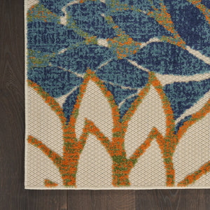HomeRoots 8' Vibrant Blue Green Orange Floral Area Rug – Durable Indoor/Outdoor Design for High Traffic Areas 548082