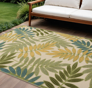HomeRoots 8' Tropical Palm Leaf Area Rug – Vibrant Blue, Green & Yellow for Indoor/Outdoor Spaces, Easy Care! 548083
